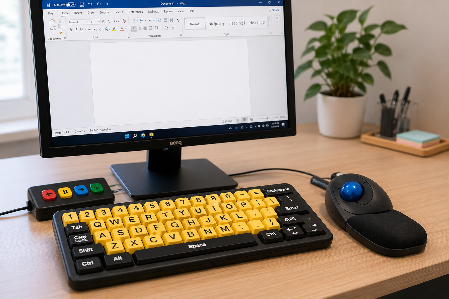 Person using adapted computer access technology