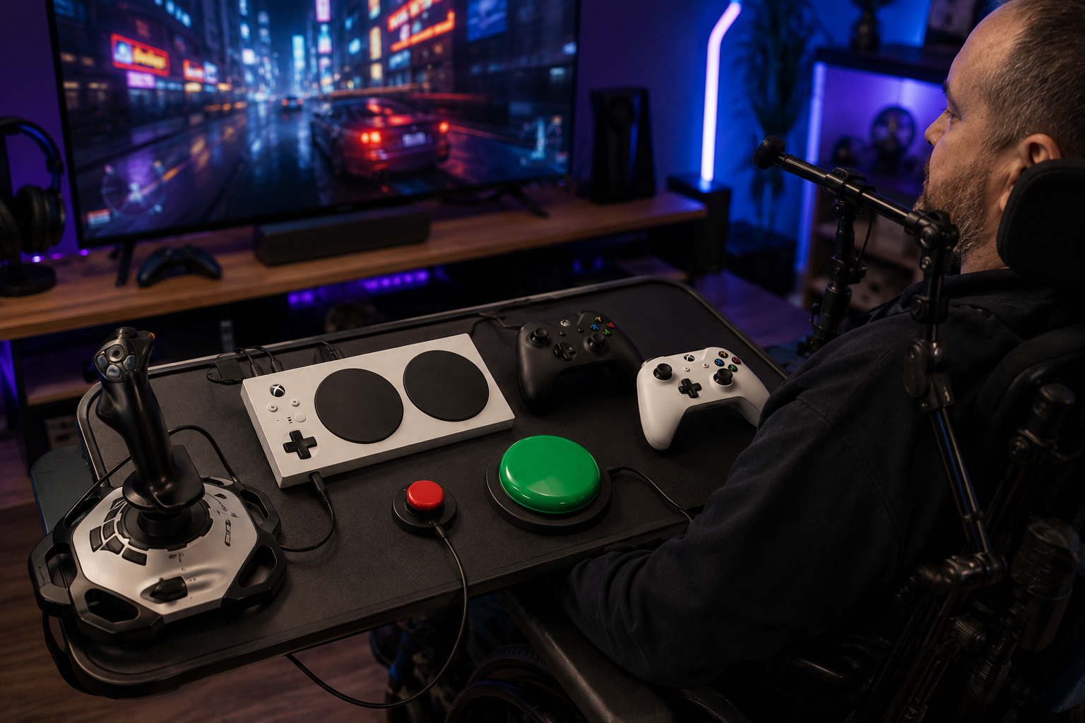 Accessible gaming setup with adaptive controller
