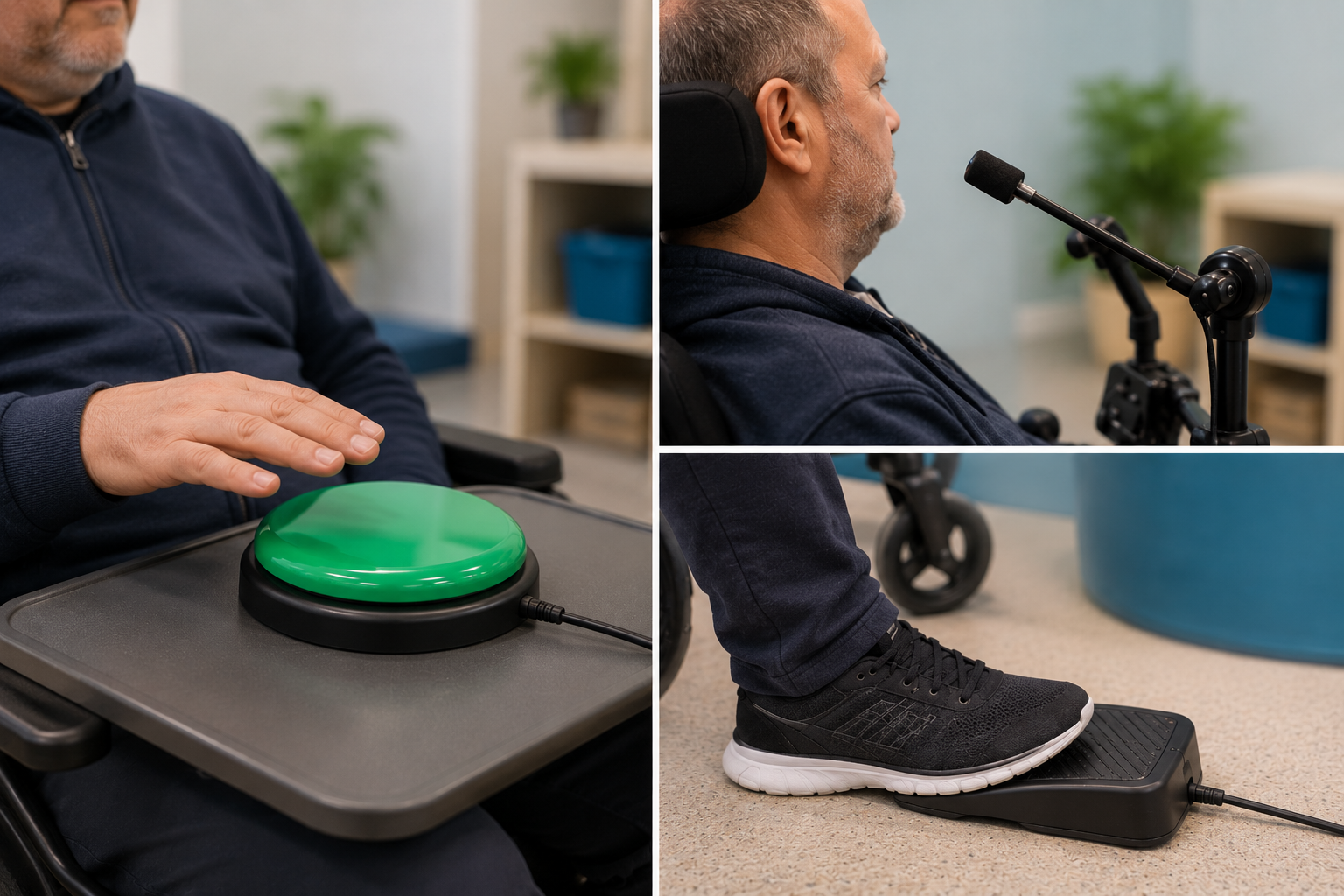 Child using switch access assistive technology