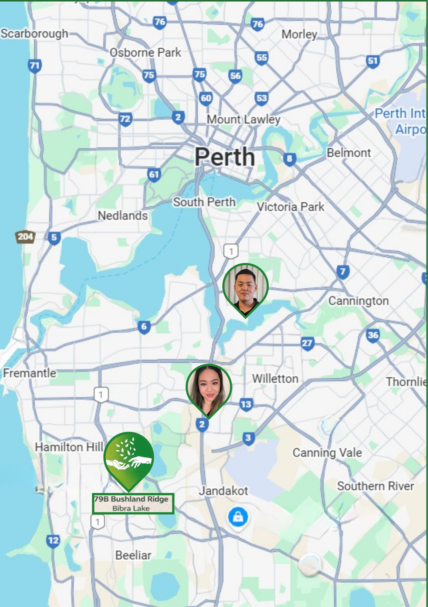Physiotherapy clinician base locations across Perth