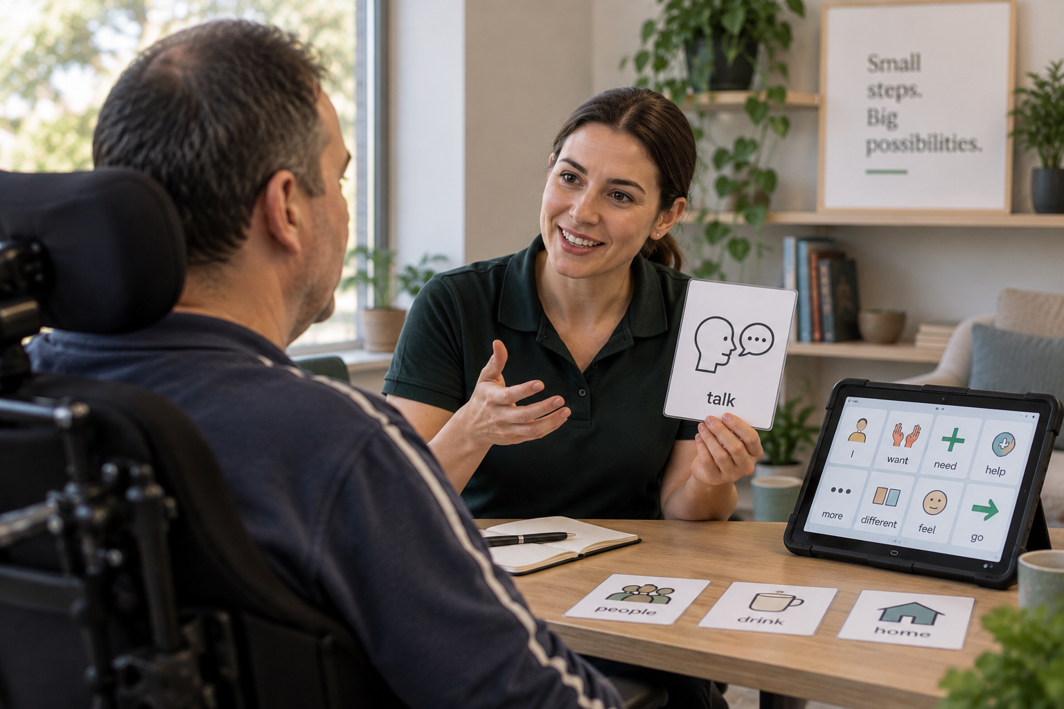 Speech Pathologist in natural conversation with adult client